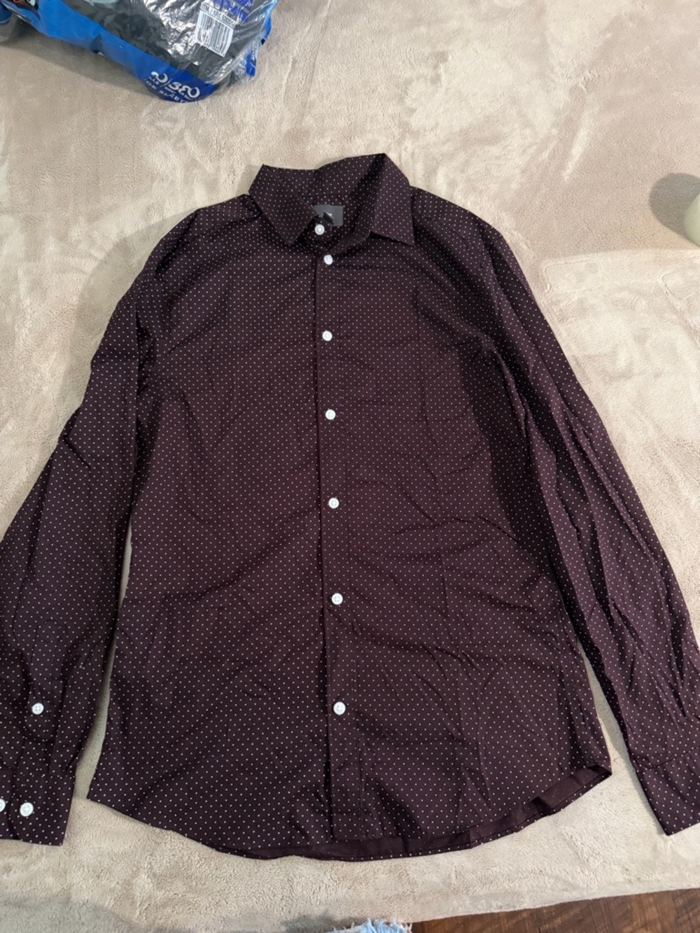 H&M Men's Burgundy Dot-Pattern Dress Shirt
